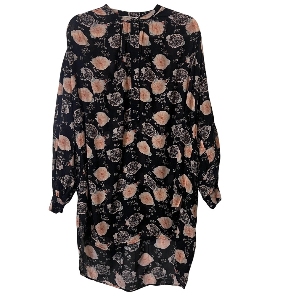 Ulla Johnson Noir Floral Print Button Up Long Sleeve Tunic Blouse, Size Small
